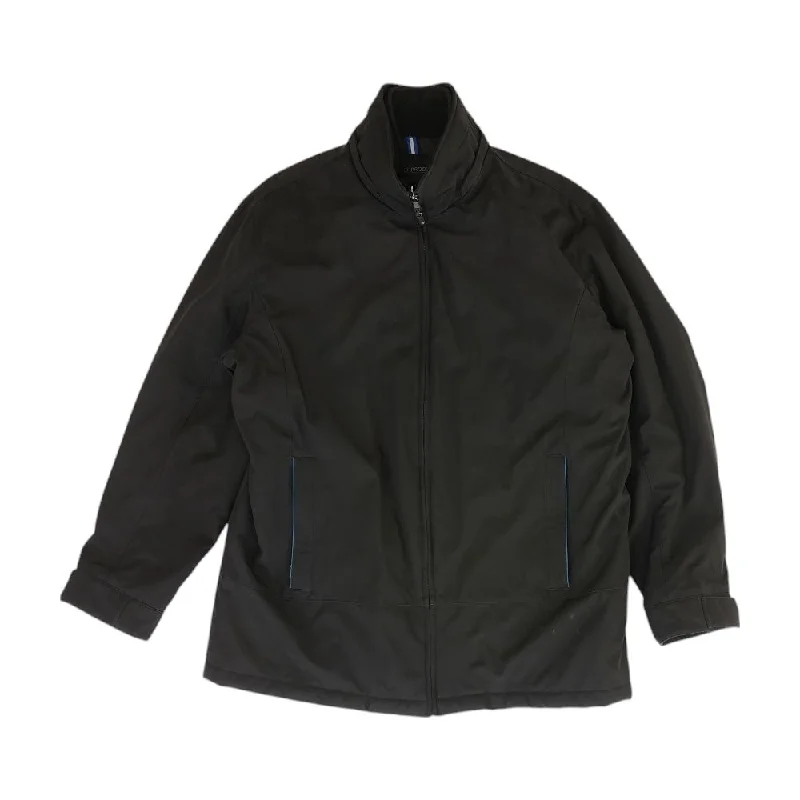 Black Solid Puffer Jacket Front Pockets Side Pockets Patch Pockets