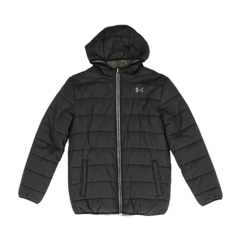 Black Solid Reversible Puffer Jacket Mesh Jacket Canvas Jacket Denim Jacket