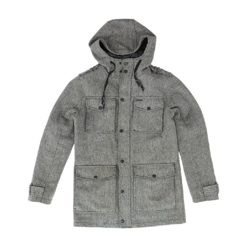 Gray Solid Jacket Zippered Front Buttoned Front Snap Front