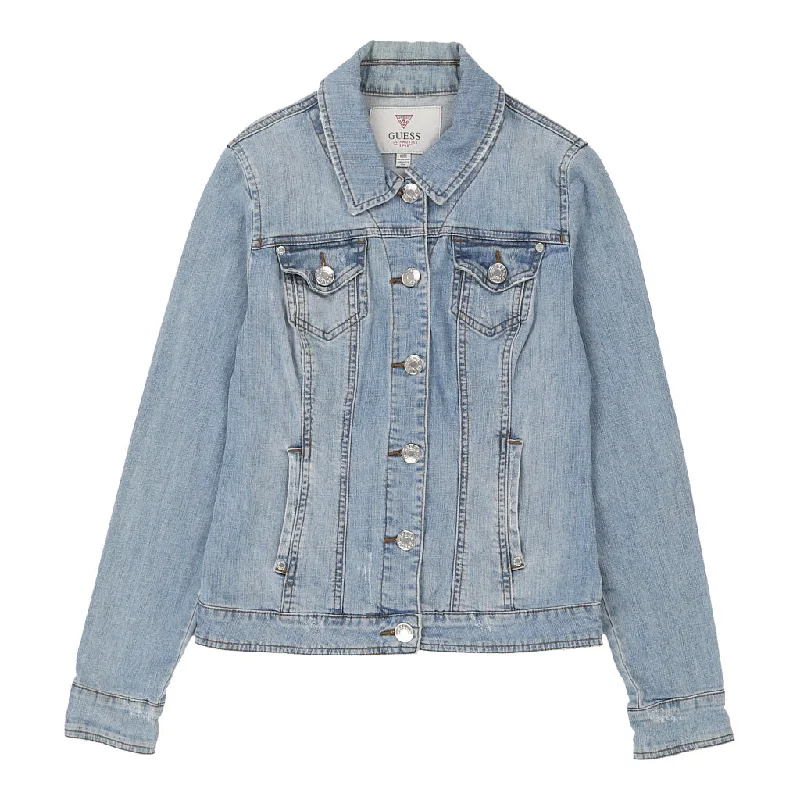 Guess Denim Jacket - Medium Blue Cotton Zippered Jacket Buttoned Jacket Snapped Jacket