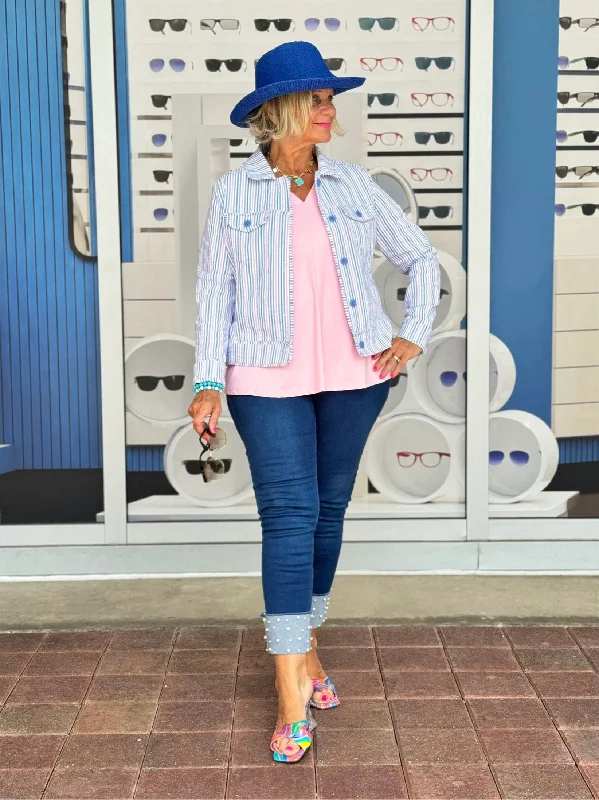 KEY WEST CANDY PASTEL SEERSUCKER JACKET Trench Coat Raincoat Waterproof Jacket