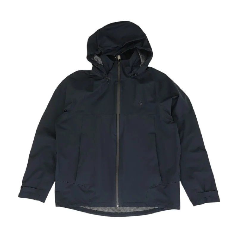 Navy Solid Rain Jacket A-Line Jacket Boat Neck Shawl Collar