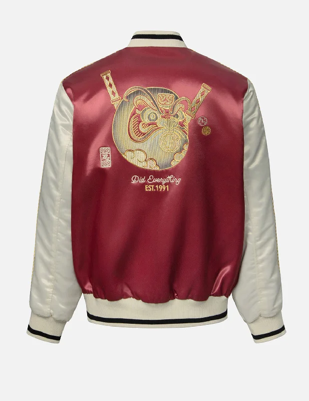 Ninja Daruma Embroidery Relax Fit Souvenior Jacket Notch Collar Jacket Peter Pan Collar Jacket Cowl Neck Jacket