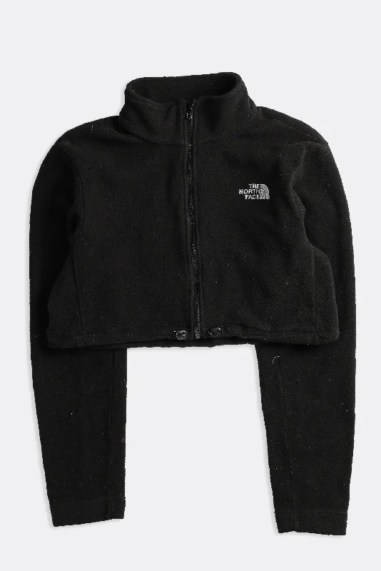 Rework North Face Crop Fleece Jacket - XS, S, M, L, XL Boat Neck Shawl Collar Notched Collar