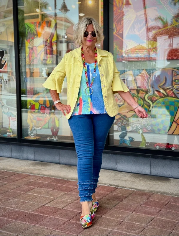 SOUTH BEACH DENIM YELLOW JACKET Lace Jacket Ribbed Jacket Sequined Jacket