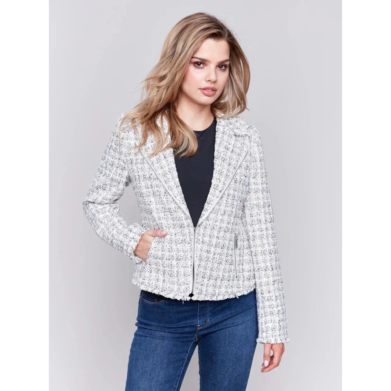 Tweed Perfecto Jacket | White Hoodie Zip-Up Jacket Button-Up Jacket