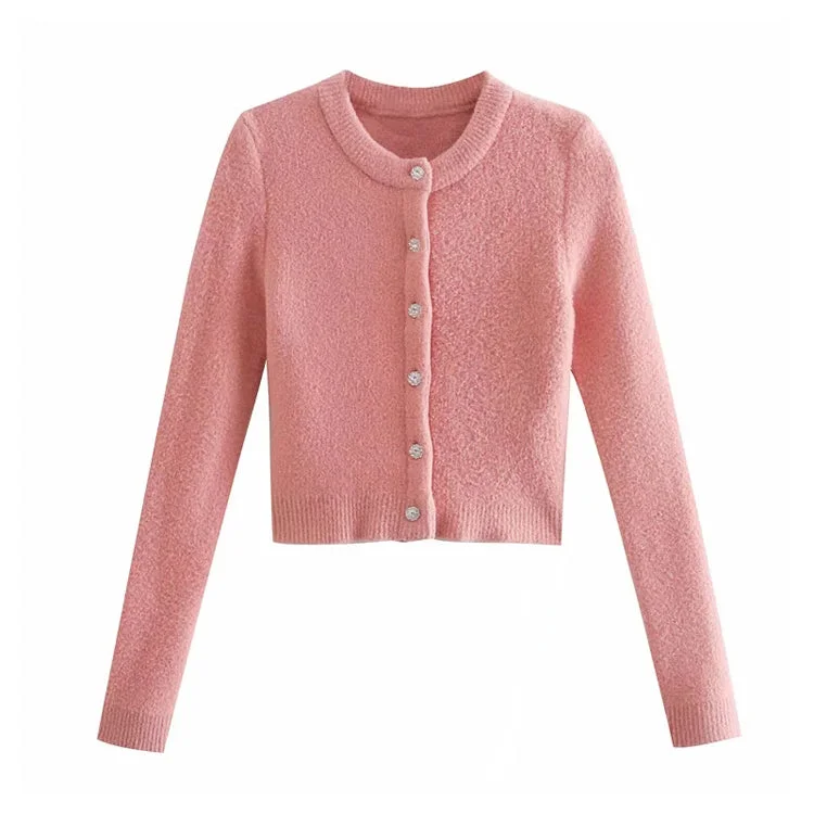 Versatile synthetic gem button knit sweater jacket  7227 Cardigan Sweater Pullover