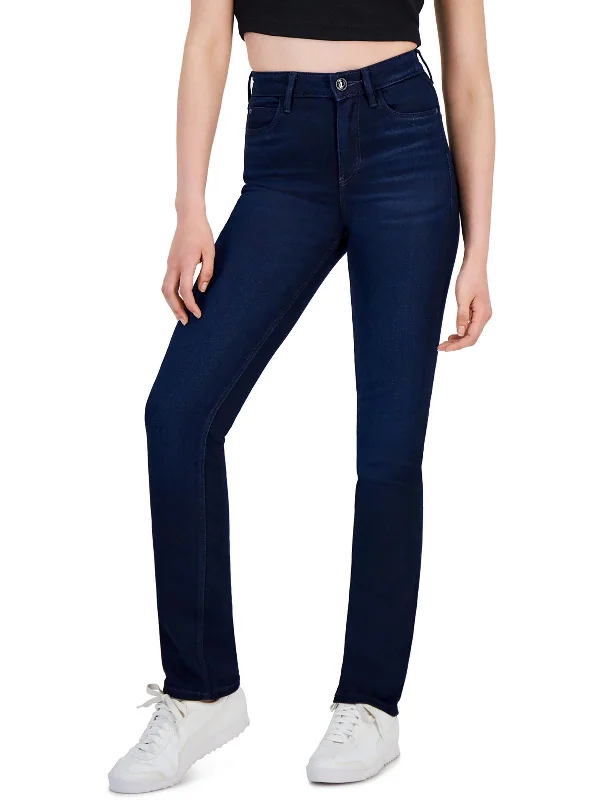 1981 Womens High-Rise Dark Wash Straight Leg Jeans Trendy Wide-Leg High-Waist Denim