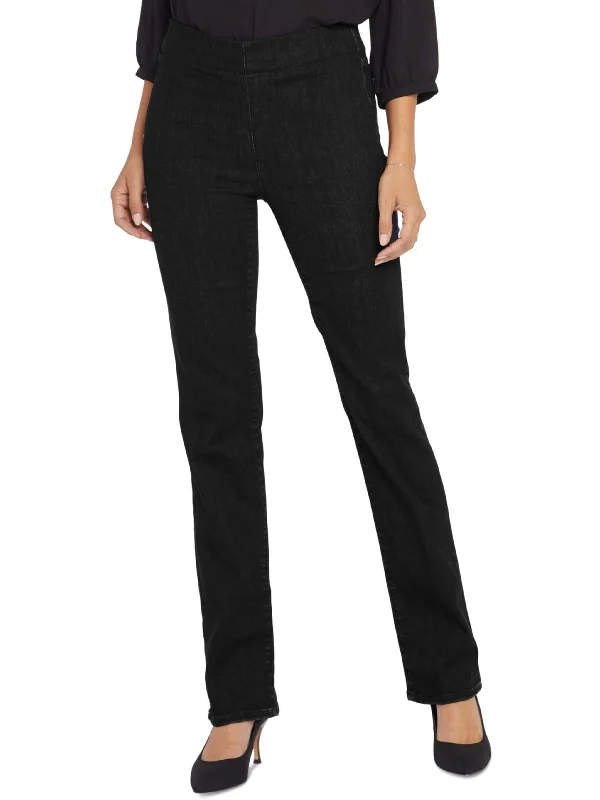 Marilyn Womens Mid-Rise Pull On Straight Leg Jeans Stylish Tapered Fit Jeans