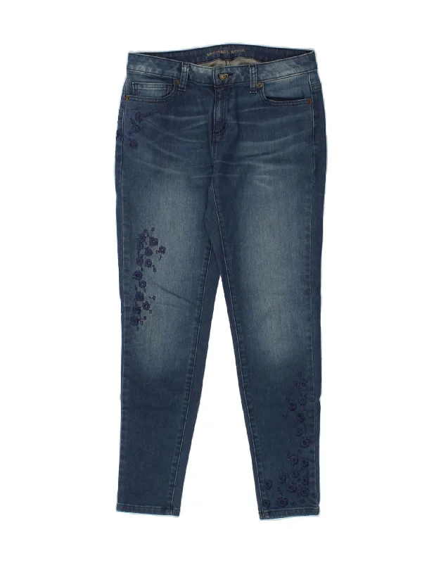 MICHAEL KORS Womens Izzy Skinny Jeans US 4 Small W27 L27  Blue Floral Classic Button Fly Jeans