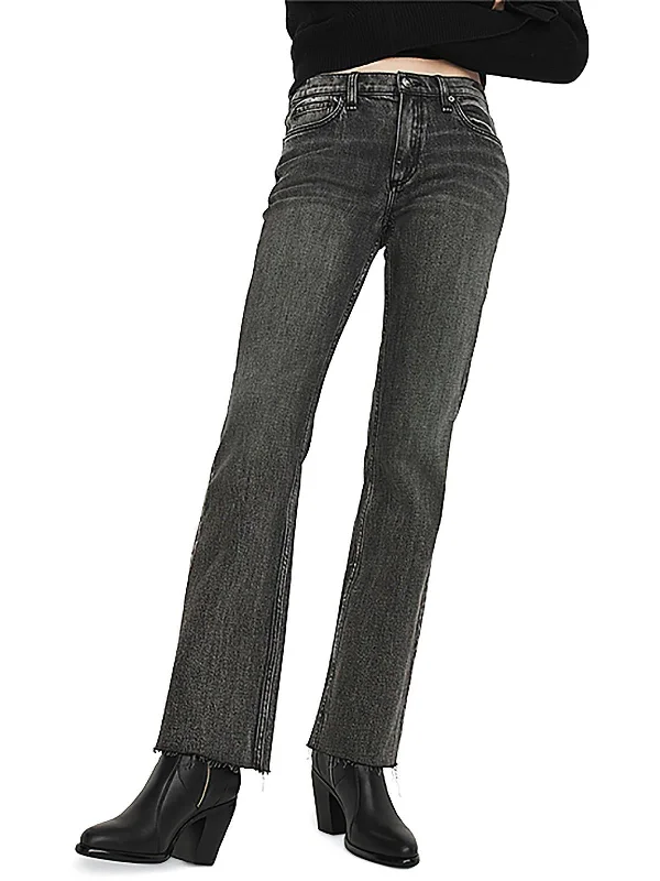 Peyton Womens Mid Rise Raw Hem Bootcut Jeans Chic Ripped Jeans