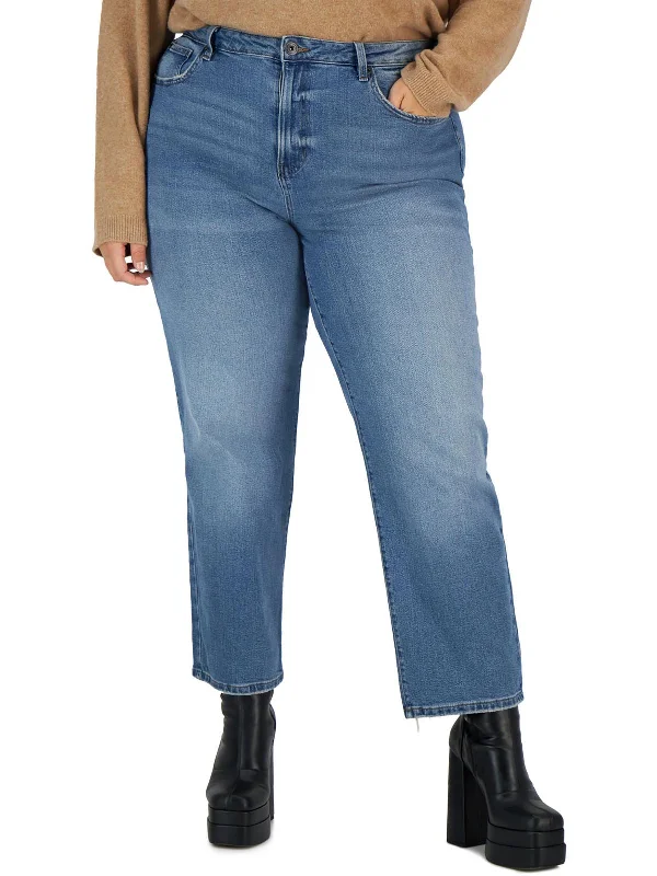 Plus The Retro Womens Hi-Rise Relaxed Straight Leg Jeans Stylish Bootcut Denim Jeans