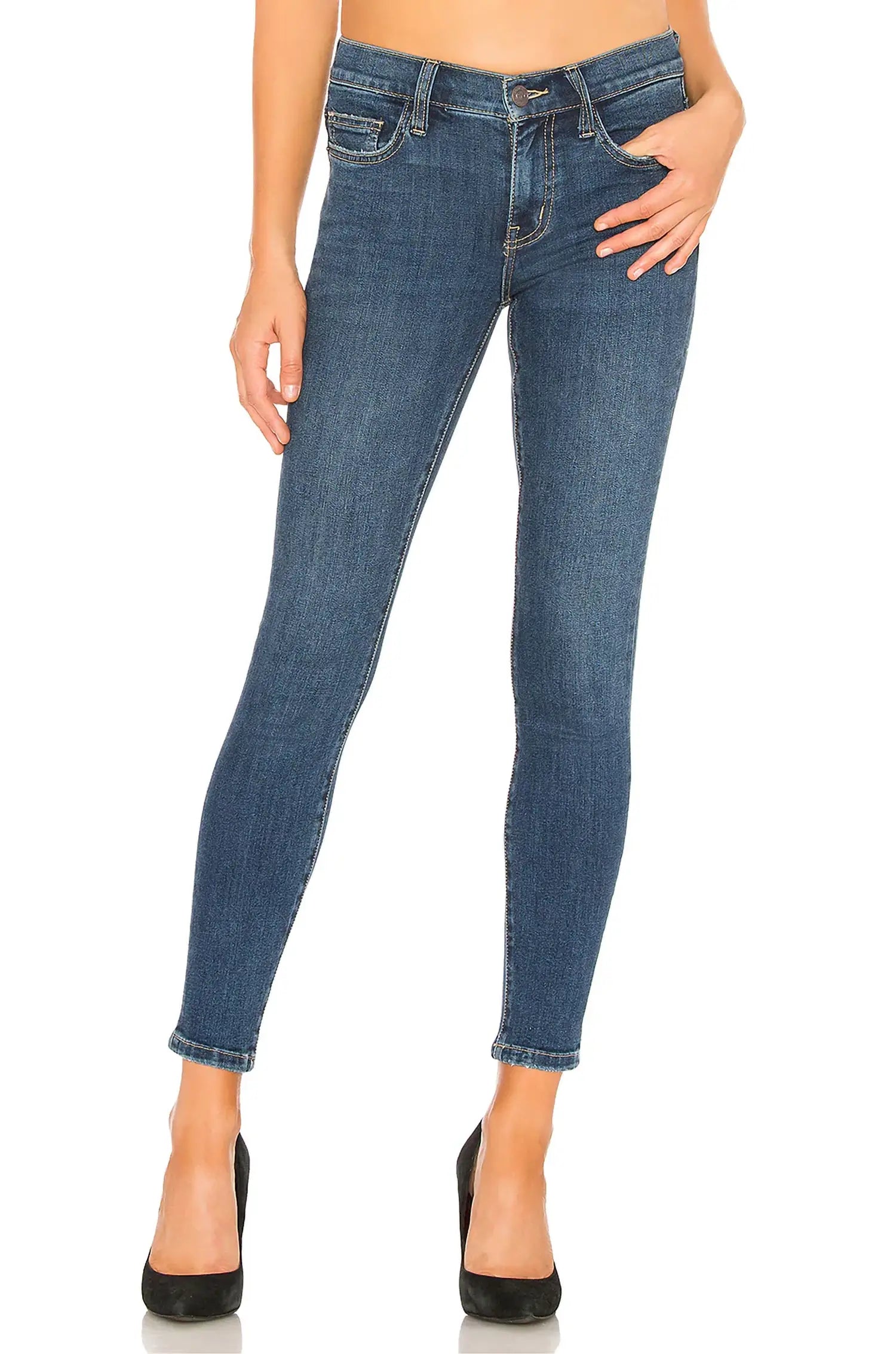 The Stiletto Jean In 1 Year Worn Stretch Indigo Trendy Button-Up High-Waist Jeans