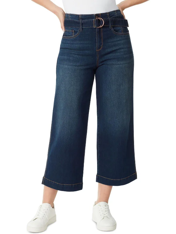 Womens Belted Wide Leg Cropped Jeans Chic Cropped Jeans