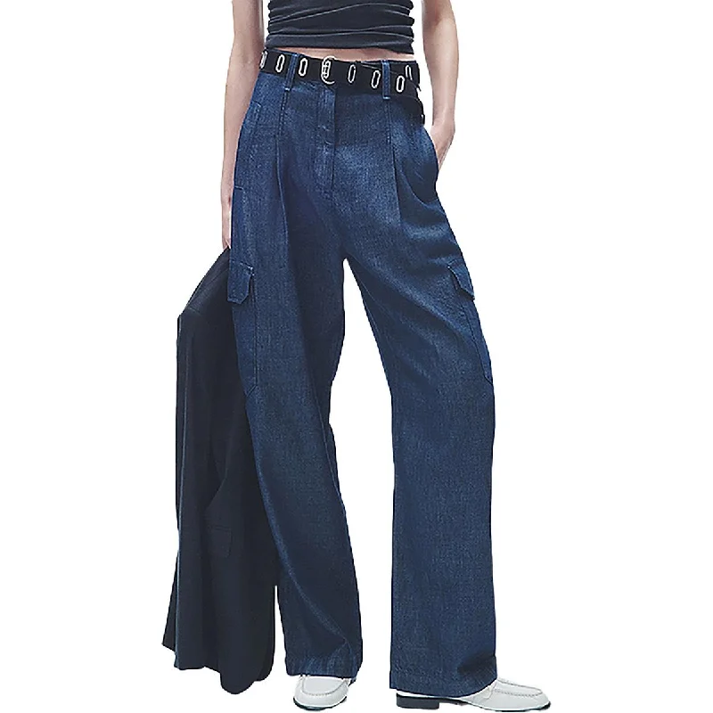 Womens Cargo Wide Leg Wide Leg Jeans Chic Rolled Cuff Denim Jeans