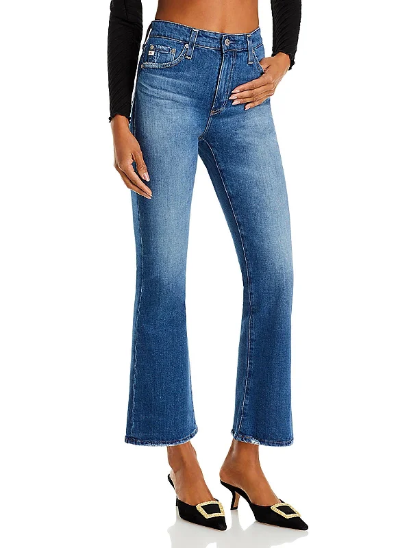 Womens Cropped Denim Bootcut Jeans Stylish High-Waist Jeans