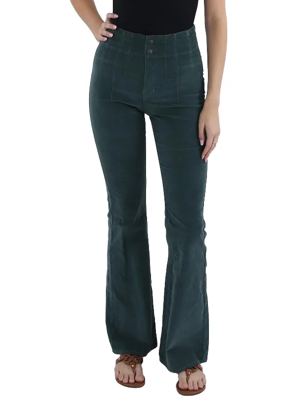 Womens High Rise Corduroy Flared Jeans Fashionable Raw Edge Jeans