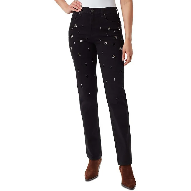 Womens High Rise Embellished Ankle Jeans Trendy Bootcut High-Waisted Jeans