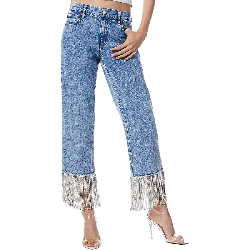 Womens High Rise Light Wash Straight Leg Jeans Stylish High-Waist Jeans