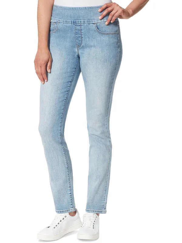 Womens High Rise Pull On Straight Leg Jeans Casual High-Waisted Bootcut Jeans