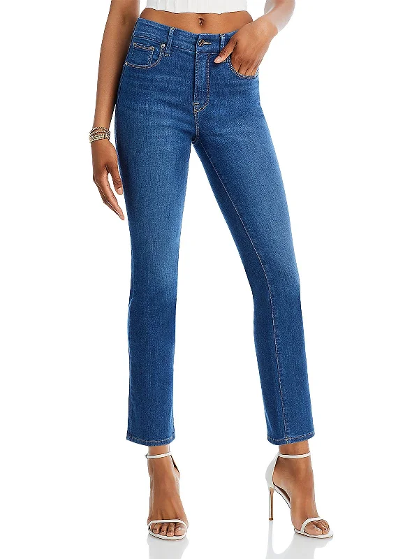 Womens High Rise Stretch Straight Leg Jeans Elegant Tapered Leg Denim