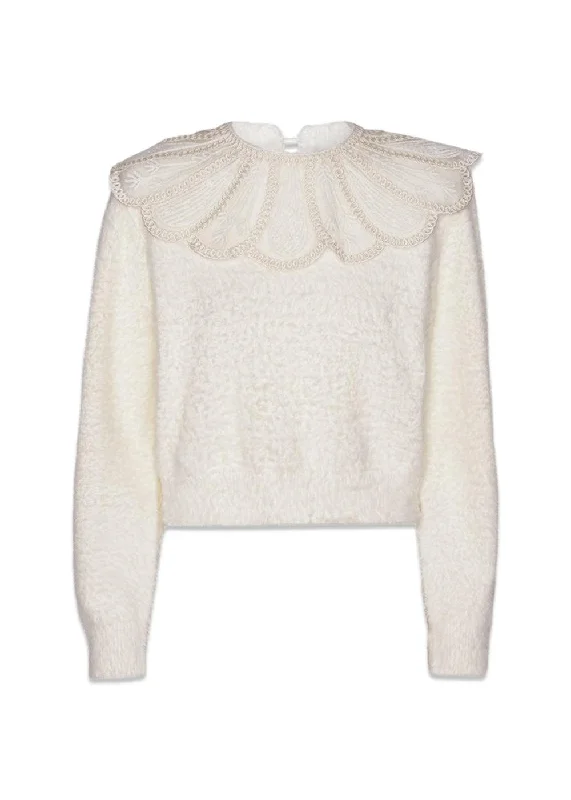 Lace Collar Knit Sweater - Blanc De Blanc Wool Sweater Cotton Sweater Cashmere Sweater