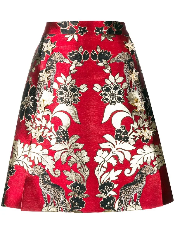 metallic print A-line skirt linen skirt breathable