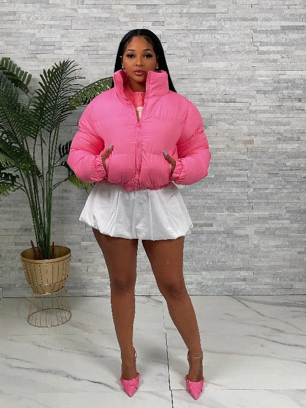 2349P-Short Puffer Zip Up Jacket Cardigan Sweater Pullover