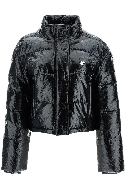 Padded Vinyl Jacket For Stylish  - Black Boat Neck Shawl Collar Notched Collar