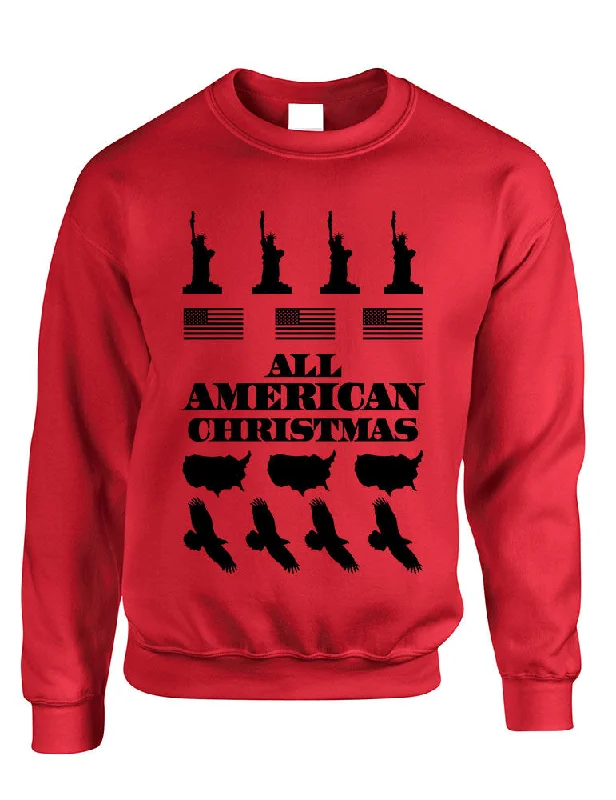 Adult Crewneck American Christmas Ugly Sweater Love USA Top Silk Blend Satin Velvet