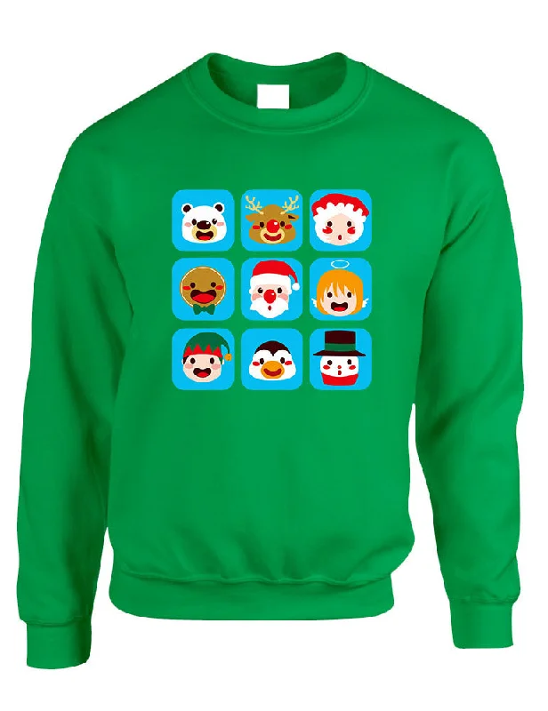 Adult Crewneck Christmas Icons Ugly Xmas Symbols Sweater Fitted Loose Oversized