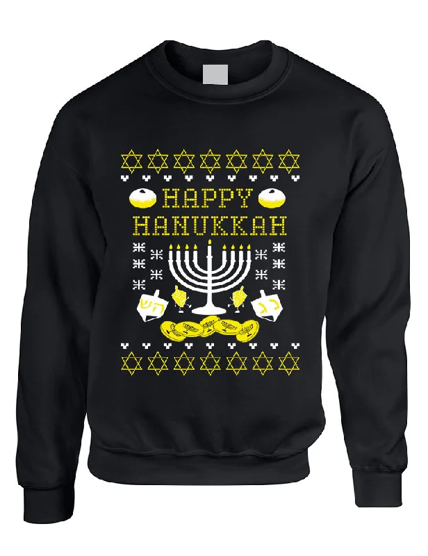 Adult Crewneck Happy Hanukkah Jewish Menorah Ugly Sweater Cable Knit Ribbed Knit Lace Knit