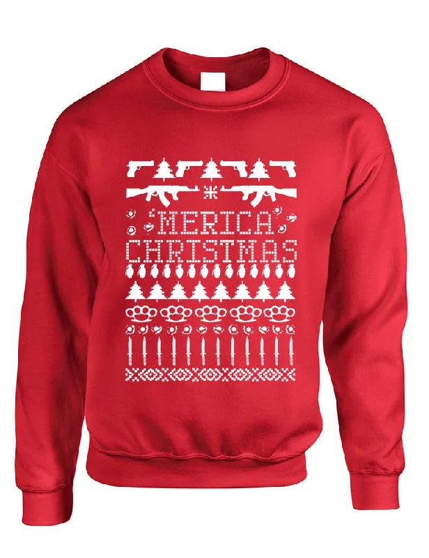 Adult Crewneck 'merica Ugly Christmas Sweater Love USA Holiday Mesh Blend Leather Blend Suede Blend