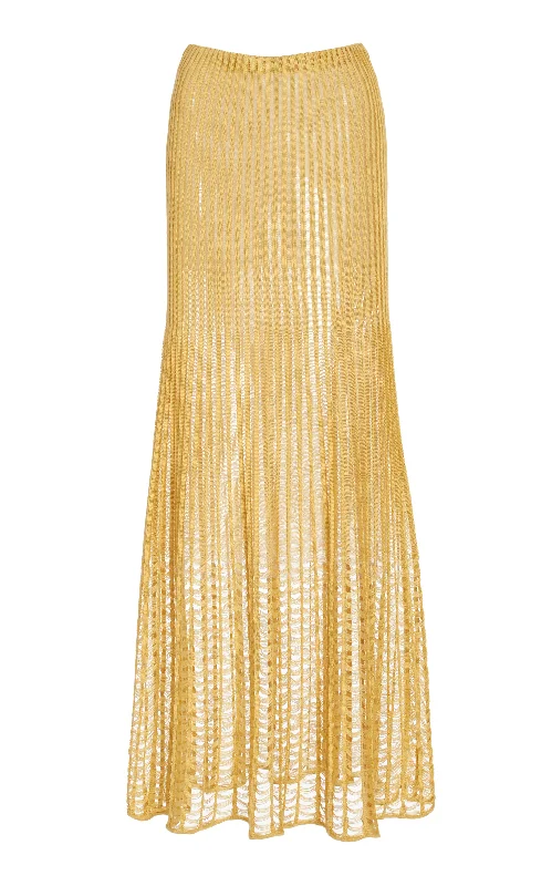 Althea Knit Maxi Skirt in Gold Shappe Silk flowy skirt hem