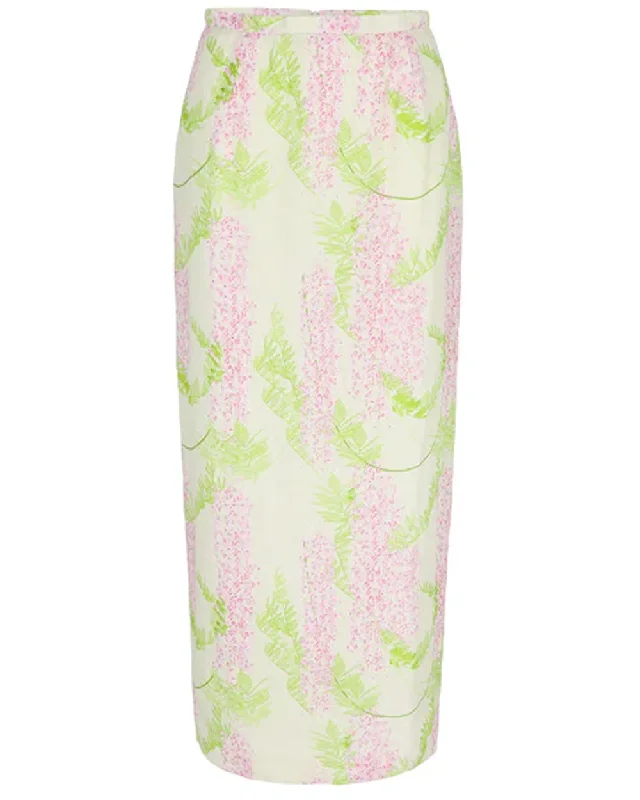 Beige and Pink Wisteria Print Norma Skirt velvet skirt plush