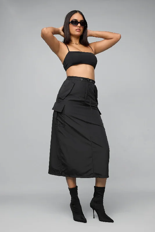 Jet Black Parachute Cargo Midi Skirt corduroy skirt cozy