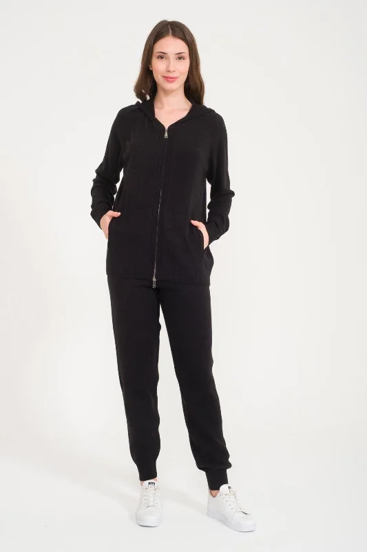 Black Knit Sweater & Pants Set Open Front Closed Front Wrap Front