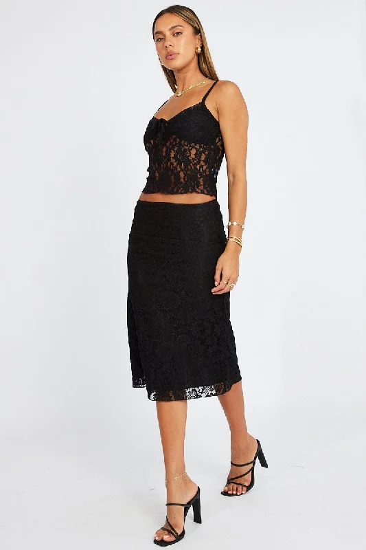 Black Lace Skirt High Rise chiffon skirt delicate