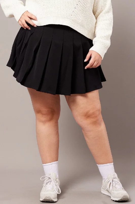 Black Tennis Pleated Mini Skirt With Shorts Under tiered skirt playful