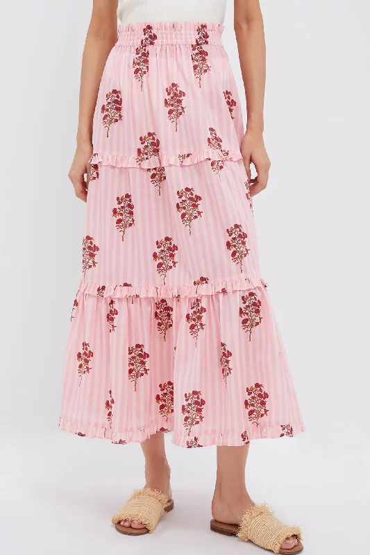 Blush Striped Bouquet Prado Skirt silk skirt smooth