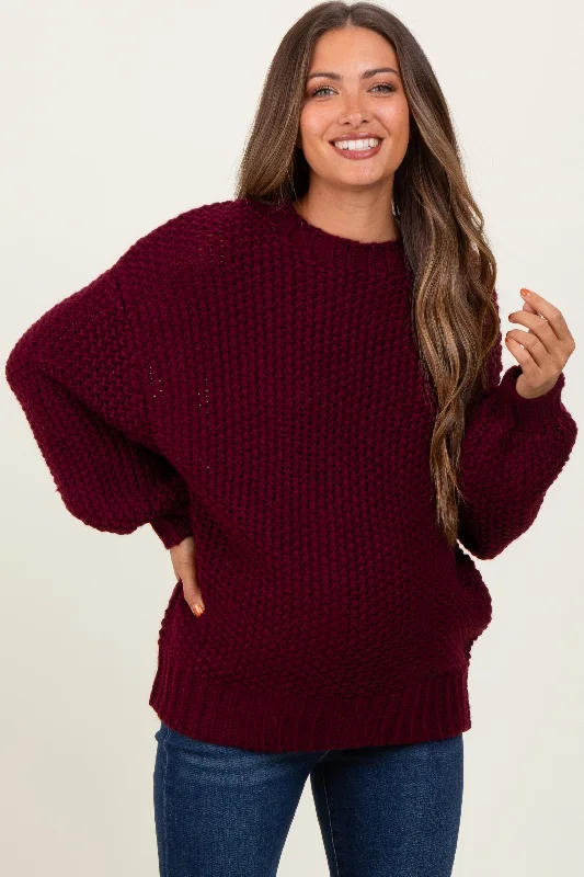 Burgundy Chunky Knit Oversized Drop Shoulder Maternity Sweater Wool Sweater Cotton Sweater Cashmere Sweater