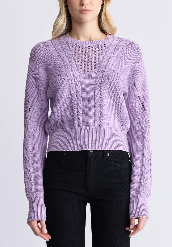 Camellia Women's Cable-Knit Sweater, Purple Rose - SW0072F Glossy Satin Silk