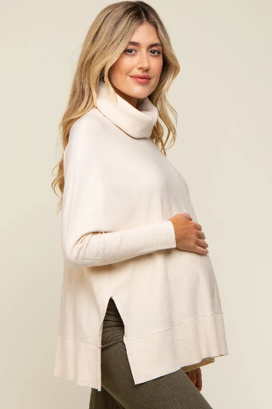 Cream Cowl Neck Dolman Sleeve Maternity Sweater Anti-Pilling Anti-Shrink Durable