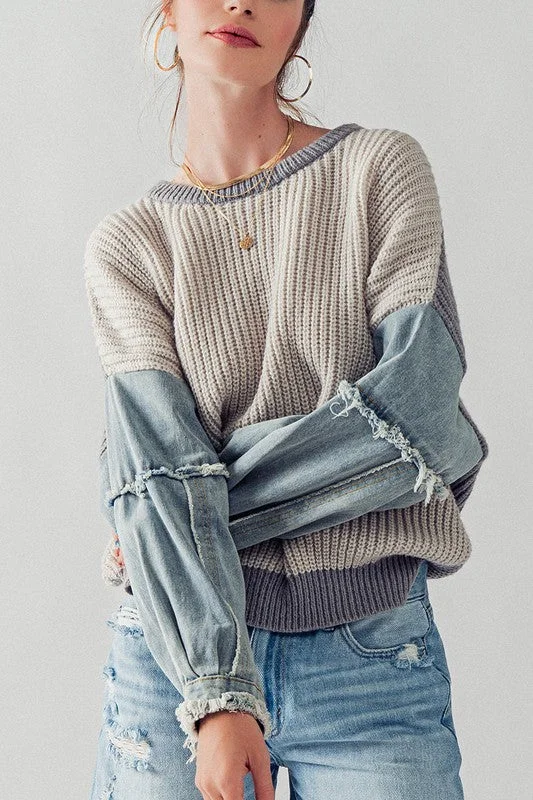 Denim Sleeve Knit Sweater Wool Sweater Cotton Sweater Cashmere Sweater