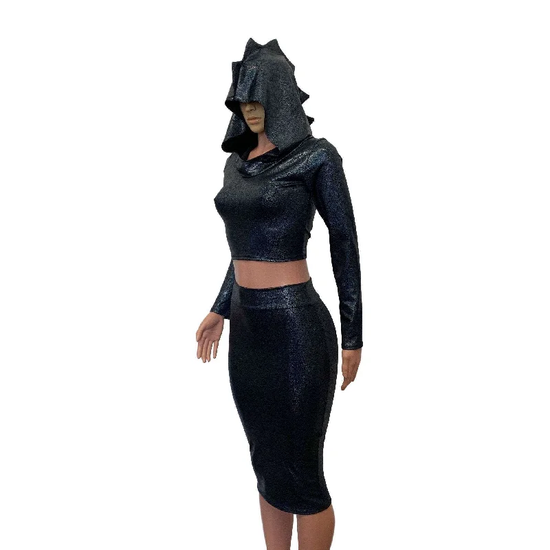 Dragon Costume - Black Holographic Hoodie & Skirt maxi skirt elegant