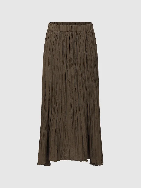 Elastic Waist Shirred A-Line Skirt corduroy skirt cozy