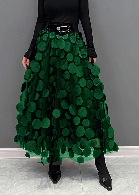 Elegant Dark Green Dot Patchwork Tulle Skirt Fall silk skirt sleek