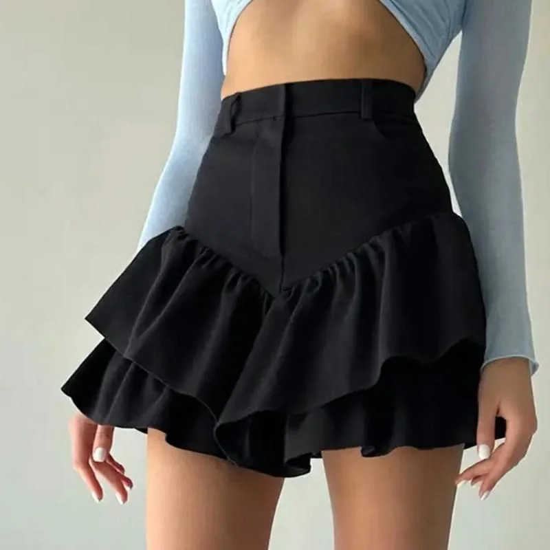 Elegant High Waist Ruffle Skirt satin skirt smooth