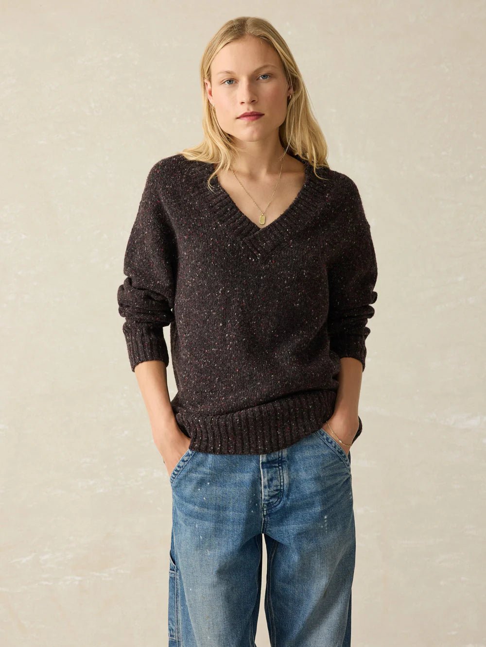 Faherty Driftwood Donegal Sweater / BlackBerry Notch Collar Peter Pan Collar Cowl Neck