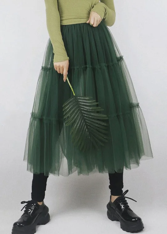 Fashion Green Patchwork tulle a line skirts Spring lightweight skirt design